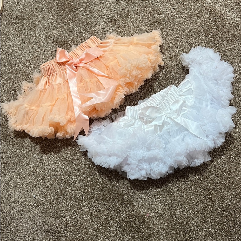 Peach and White Ruffled Tutu Skirts Set of 2